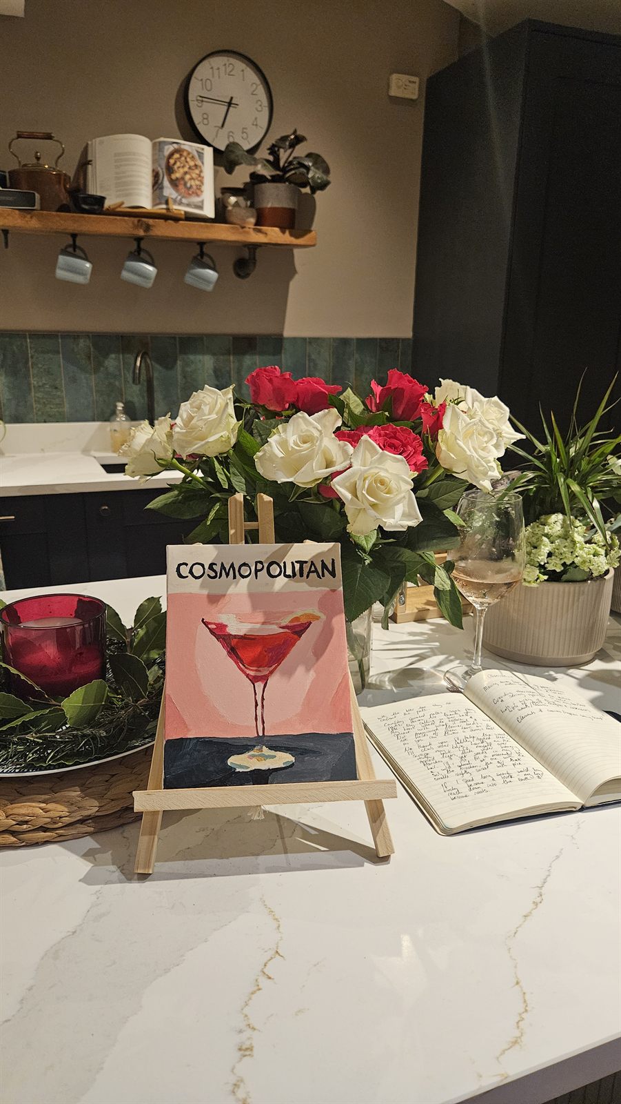 A cocktail painting on a small easel